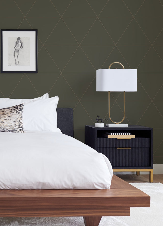 Twilight Grey Geometric Wallpaper with Metallic Bronze Triangle Pattern - A-Street Prints 2973-91002