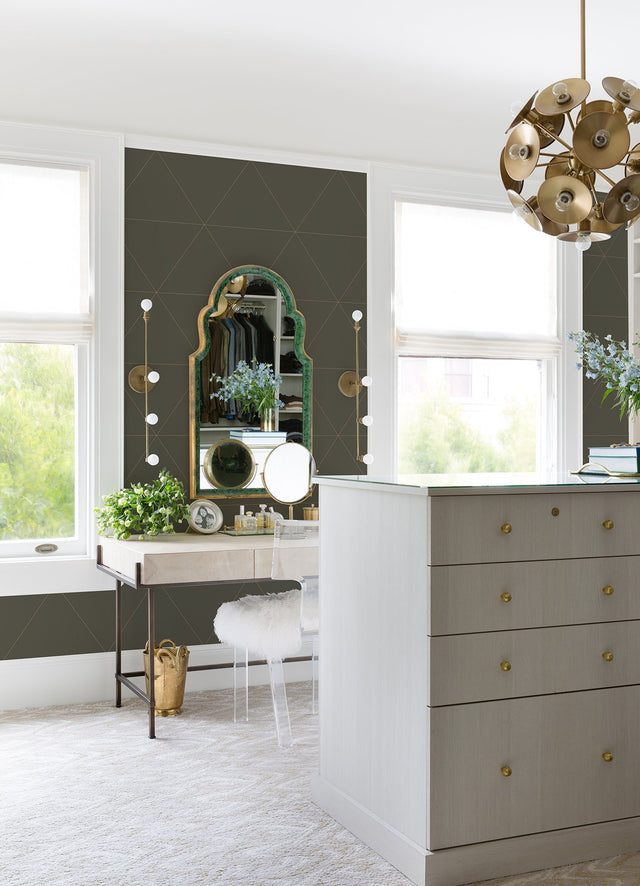 Twilight Grey Geometric Wallpaper with Metallic Bronze Triangle Pattern - A-Street Prints 2973-91002