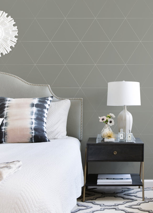 Twilight Silver Geometric Wallpaper with Modern Metallic Triangle Grid - A-Street Prints 2973-91012