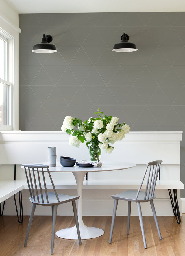 Twilight Silver Geometric Wallpaper with Modern Metallic Triangle Grid - A-Street Prints 2973-91012