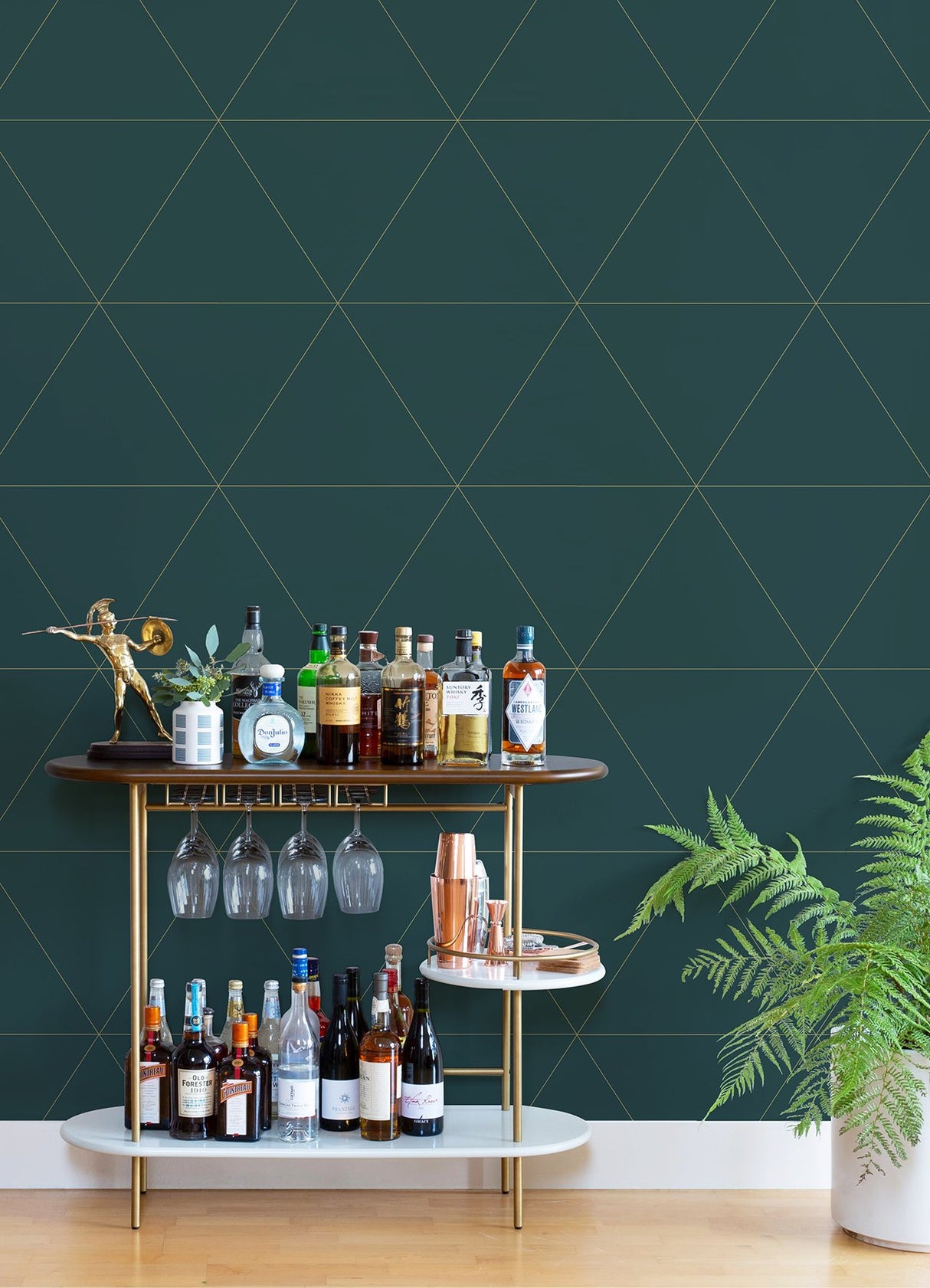 Twilight Indigo Geometric Wallpaper with Metallic Triangle Pattern - A-Street Prints 2973-91030