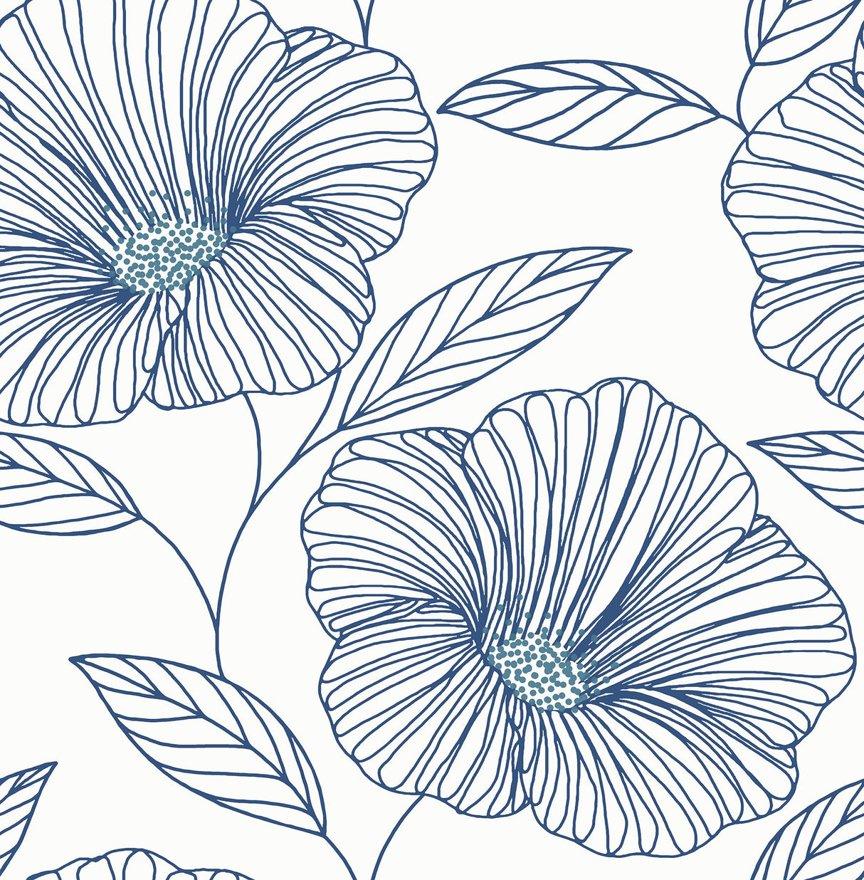 Mythic Blue Floral Wallpaper with Modern Botanical Flower Outline - A-Street Prints 2973-91135