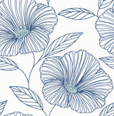 Mythic Blue Floral Wallpaper with Modern Botanical Flower Outline - A-Street Prints 2973-91135