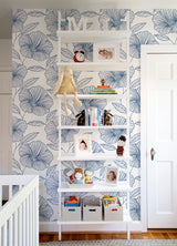 Mythic Blue Floral Wallpaper with Modern Botanical Flower Outline - A-Street Prints 2973-91135