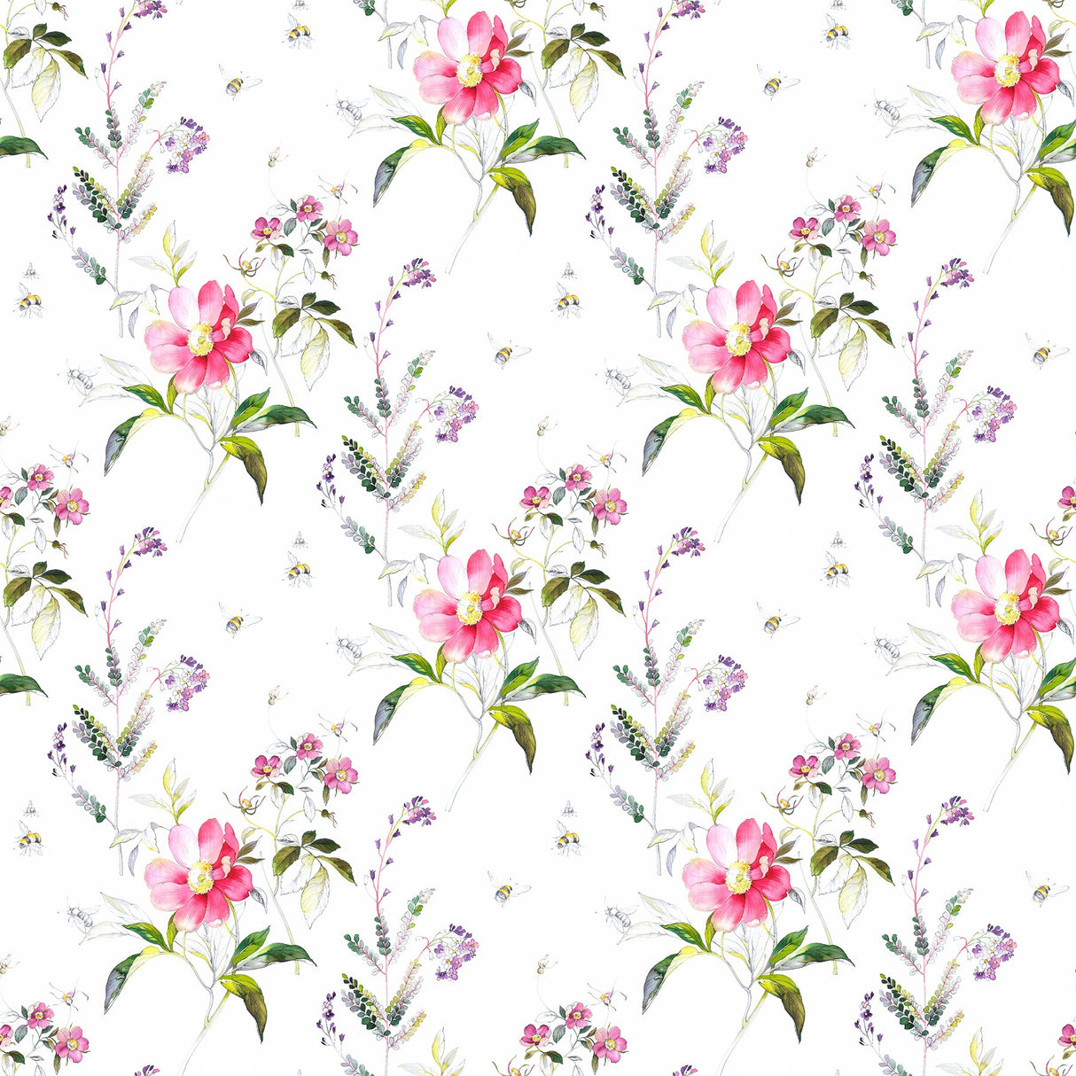 Sinclair Pink Floral and Bumblebee Wall Mural - A?Street Prints 2973-92401M