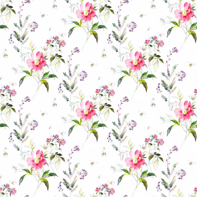 Sinclair Pink Floral and Bumblebee Wall Mural - A?Street Prints 2973-92401M