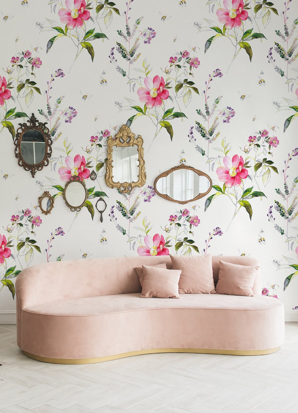 Sinclair Pink Floral and Bumblebee Wall Mural - A?Street Prints 2973-92401M