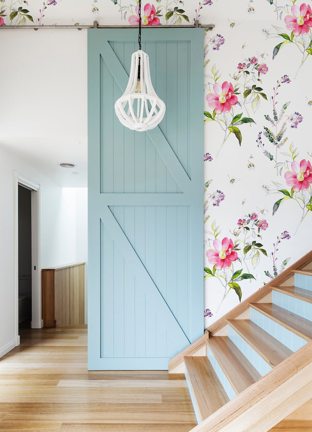 Sinclair Pink Floral and Bumblebee Wall Mural - A?Street Prints 2973-92401M