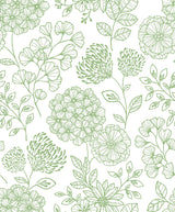 Ada Green Floral Wallpaper with Modern Botanical Flower Linework - A-Street Prints 2975-26204