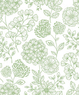 Ada Green Floral Wallpaper with Modern Botanical Flower Linework - A-Street Prints 2975-26204SAM