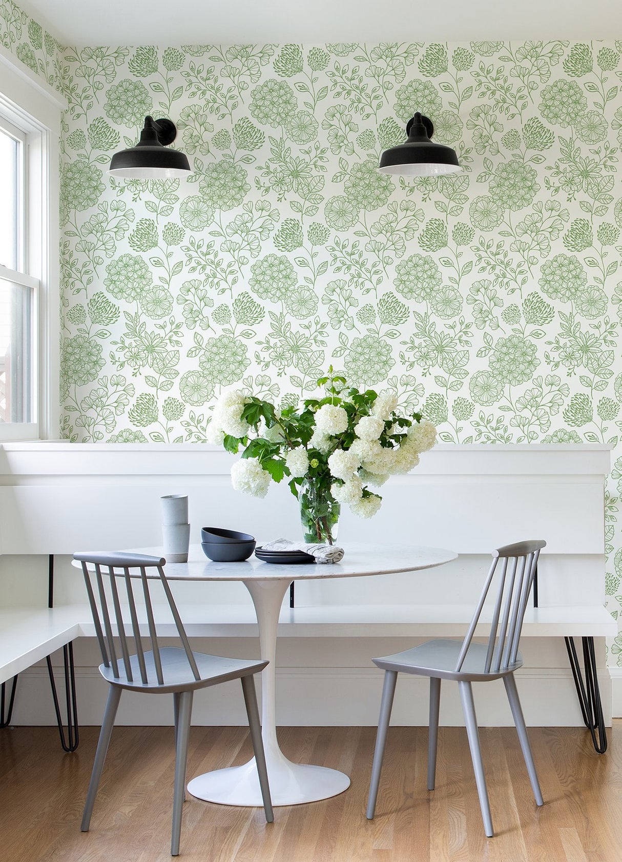 Ada Green Floral Wallpaper with Modern Botanical Flower Linework - A-Street Prints 2975-26204SAM