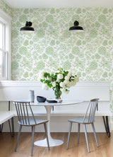 Ada Green Floral Wallpaper with Modern Botanical Flower Linework - A-Street Prints 2975-26204SAM