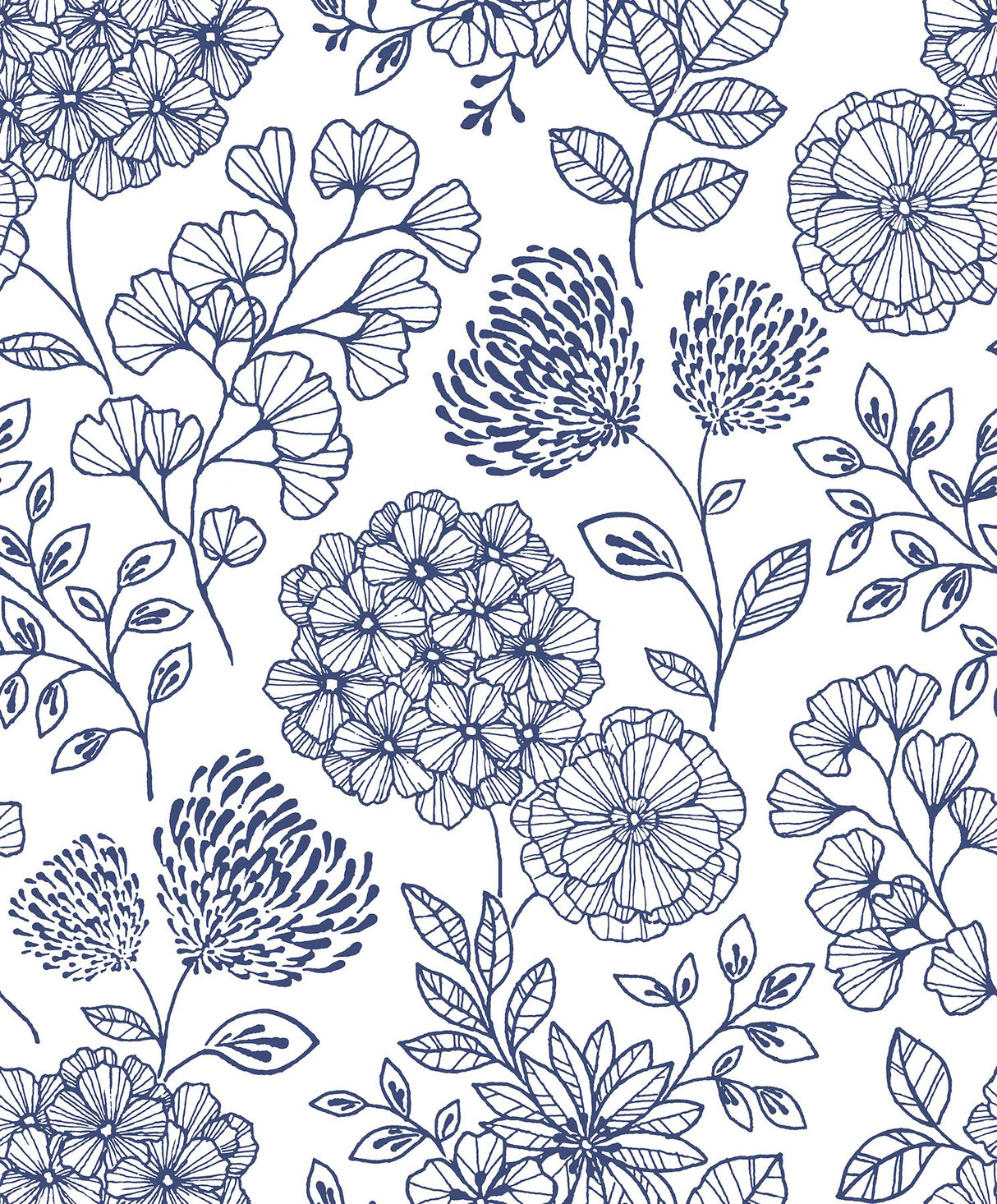 Ada Blue Floral Wallpaper with Modern Botanical Flowers - A-Street Prints 2975-26205