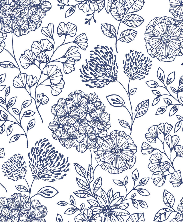 Ada Blue Floral Wallpaper with Modern Botanical Flowers - A-Street Prints 2975-26205