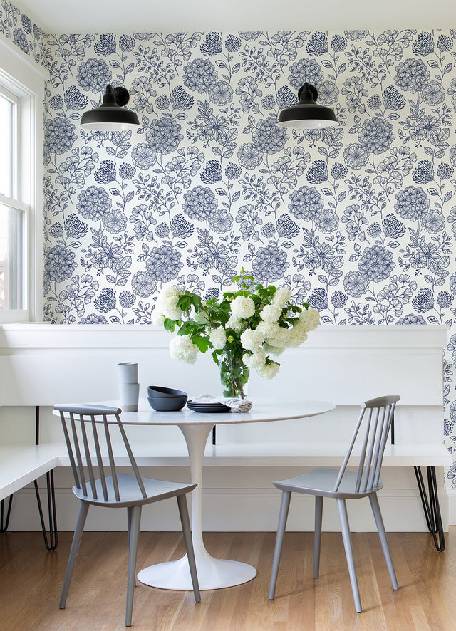 Ada Blue Floral Wallpaper with Modern Botanical Flowers - A-Street Prints 2975-26205