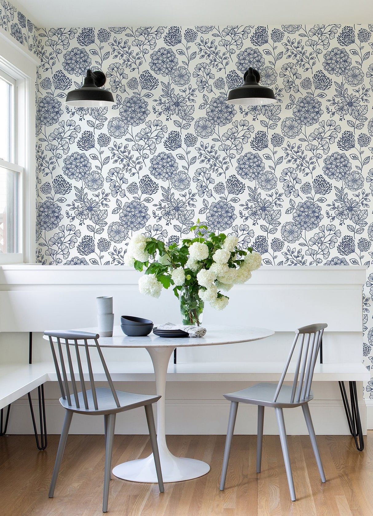 Ada Blue Floral Wallpaper with Modern Botanical Flowers - A-Street Prints 2975-26205SAM