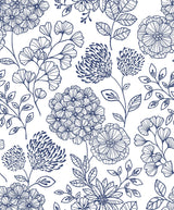 Ada Blue Floral Wallpaper with Modern Botanical Flowers - A-Street Prints 2975-26205SAM