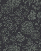 Ada Charcoal Floral Wallpaper with Modern Botanical Flower Linework - A?Street Prints 2975-26206
