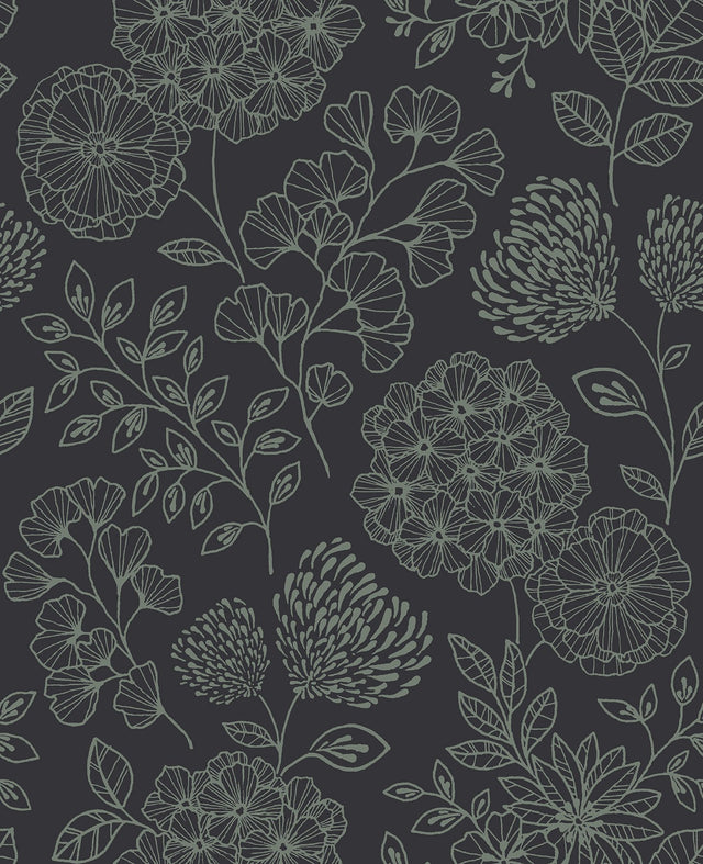 Ada Charcoal Floral Wallpaper with Modern Botanical Flower Linework - A?Street Prints 2975-26206