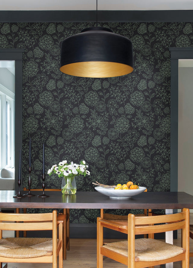 Ada Charcoal Floral Wallpaper with Modern Botanical Flower Linework - A?Street Prints 2975-26206