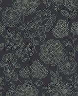 Ada Charcoal Floral Wallpaper with Modern Botanical Flower Linework - A?Street Prints 2975-26206SAM