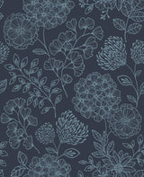Ada Indigo Floral Wallpaper with Modern Botanical Flower Linework - A-Street Prints 2975-26207