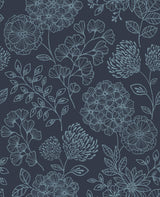 Ada Indigo Floral Wallpaper with Modern Botanical Flower Linework - A-Street Prints 2975-26207SAM