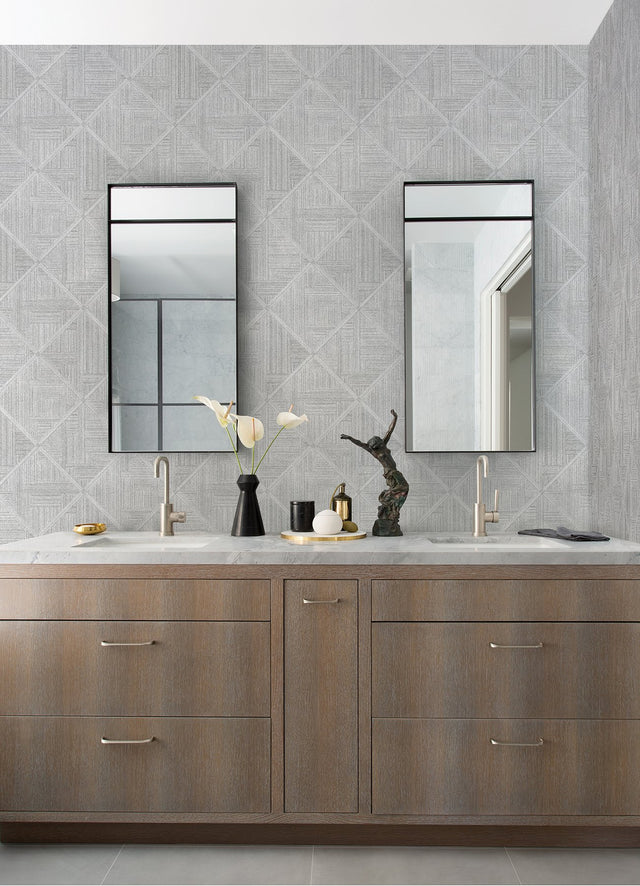 Cade Grey Geometric Wallpaper with Textured Quilted Motif - Brewster 2975-26208