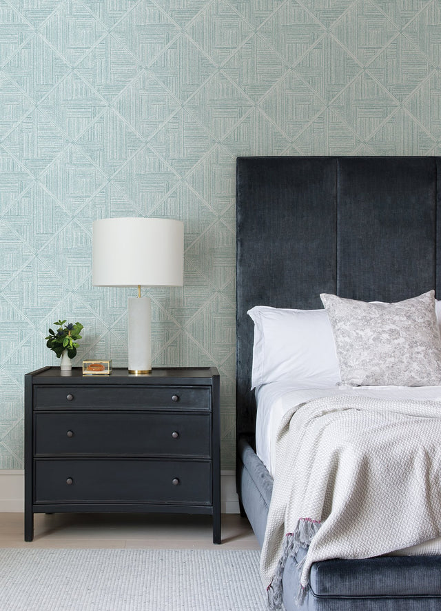 Cade Teal Geometric Wallpaper with Textured Modern Quilted Square Motif - A?Street Prints 2975-26210