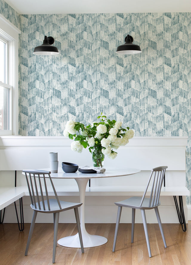 Demi Teal Distressed Wallpaper with Industrial Geometric Pattern - A-Street Prints 2975-26212