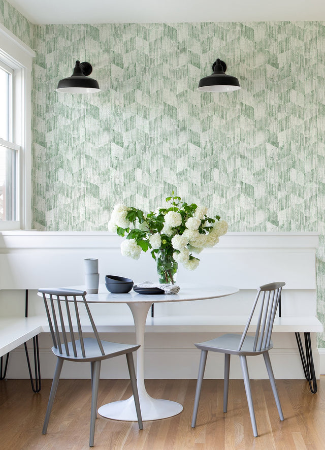 Demi Green Distressed Wallpaper with Textured Geometric Linen Look - A-Street Prints 2975-26214