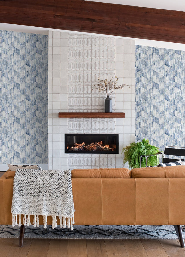 Demi Indigo Distressed Geometric Textured Wallpaper - Brewster 2975-26215