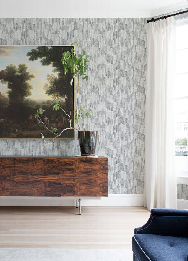 Demi Grey Distressed Wallpaper with Geometric Cube Pattern - A-Street Prints 2975-26216