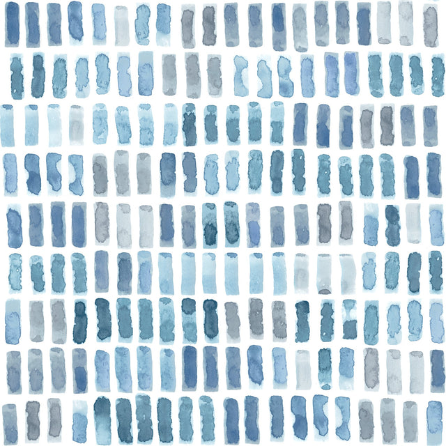 Brynne Indigo Watercolor Wallpaper with Modern Geometric Mosaic Pattern - Brewster 2975-26224