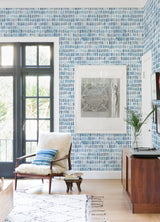 Brynne Indigo Watercolor Wallpaper with Modern Geometric Mosaic Pattern - Brewster 2975-26224