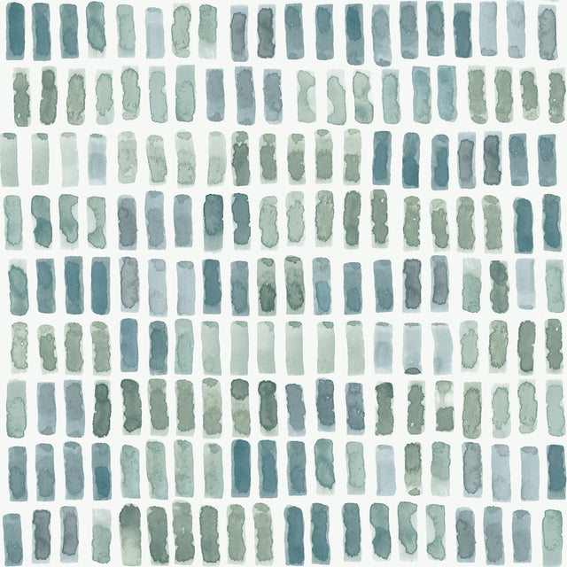 Brynne Green Watercolor Wallpaper with Modern Geometric Mosaic Pattern - Brewster 2975-26225