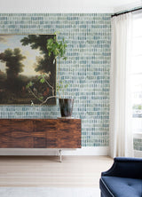 Brynne Green Watercolor Wallpaper with Modern Geometric Mosaic Pattern - Brewster 2975-26225