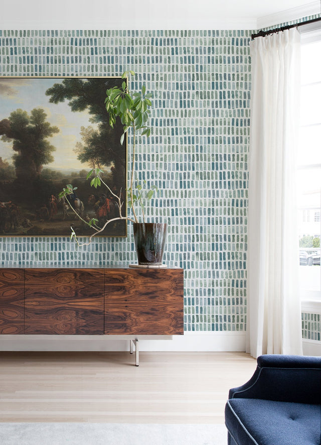 Brynne Green Watercolor Wallpaper with Modern Geometric Mosaic Pattern - Brewster 2975-26225