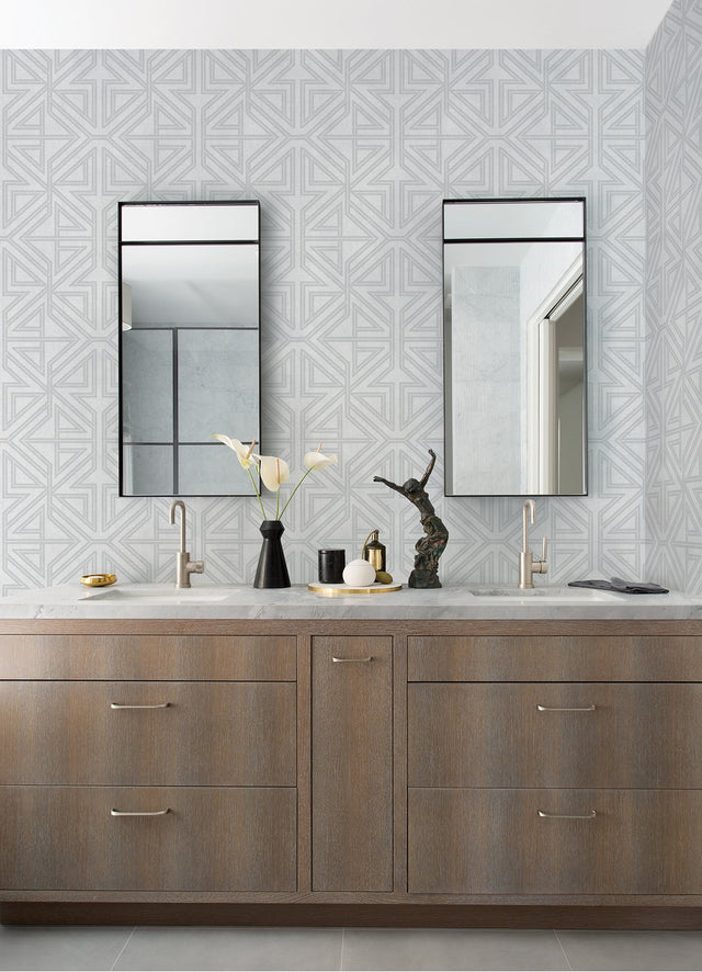 Kachel Grey Geometric Wallpaper with Silver Lined Modern Geometric Pattern - Brewster 2975-26227