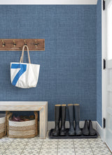 Lanister Blue by A-Street Prints Farmhouse Fabric Woven Texture Non Woven Unpasted Strippable Washable Residential Wallpaper - FD26232