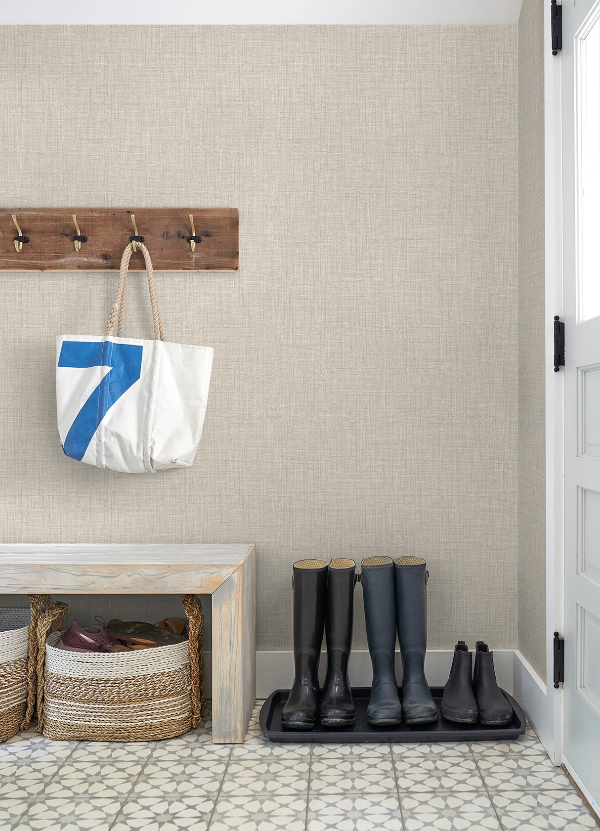 Lanister Taupe Neutral Fabric Woven Texture Wallpaper by A-Street Prints, 20.5 in x 33 ft, 56.4 sq ft Coverage, Non Woven Unpasted - FD26233