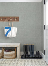 Lanister Grey Texture Wallpaper Grey by A-Street Prints Stormy Grey Slate Blue Farmhouse Fabric Woven Texture Unpasted Non Woven - FD26234