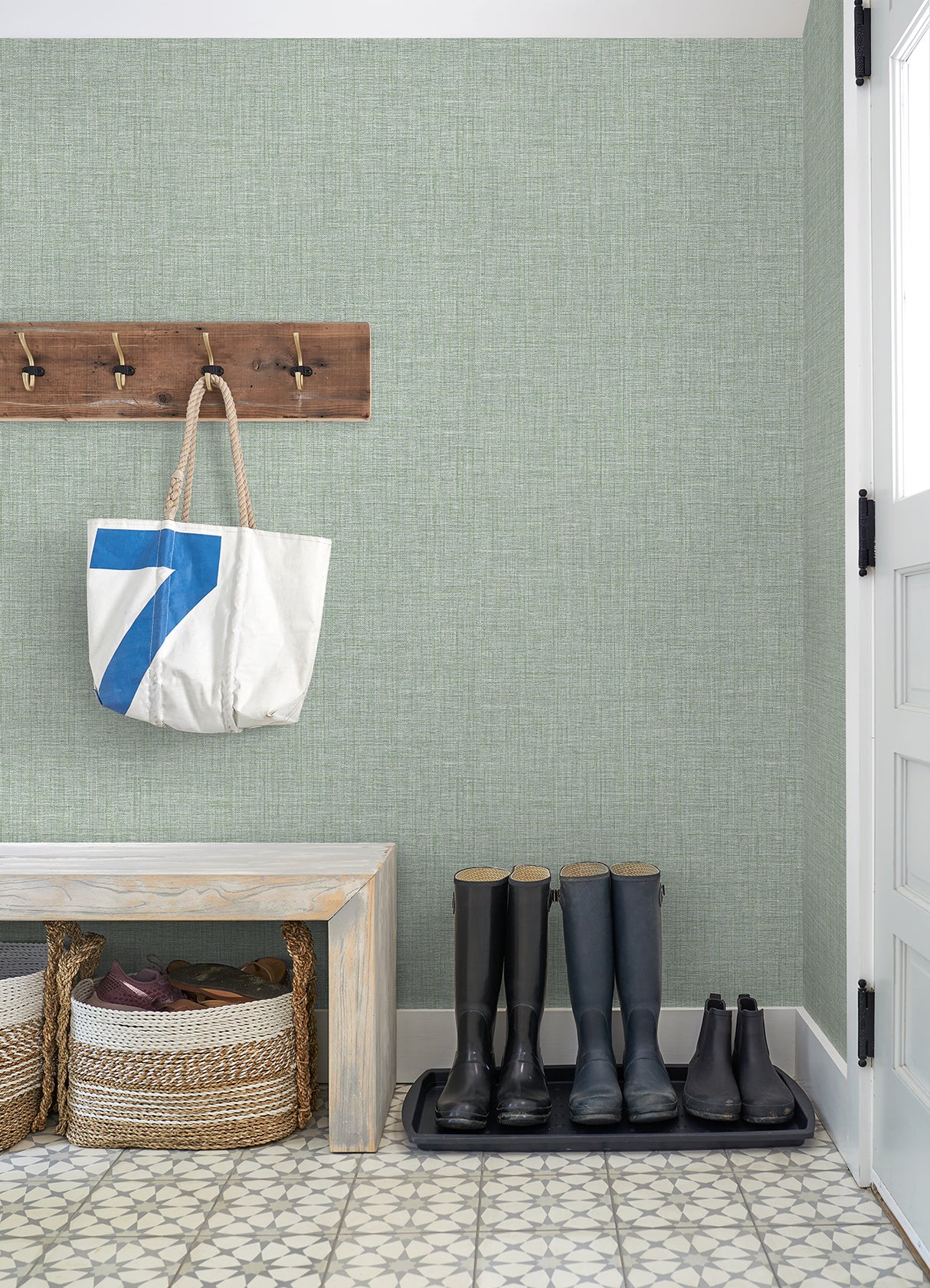 Lanister Green Texture Wallpaper by A-Street Prints Farmhouse Fabric and Woven Non Woven Unpasted Strippable Washable - FD26235