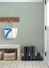 Lanister Green Texture Wallpaper by A-Street Prints Farmhouse Fabric and Woven Non Woven Unpasted Strippable Washable - FD26235