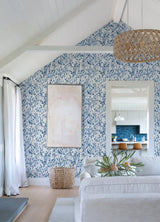 Leandra Indigo Floral Trail Wallpaper with Modern Botanical Pattern - A-Street Prints 2975-26237