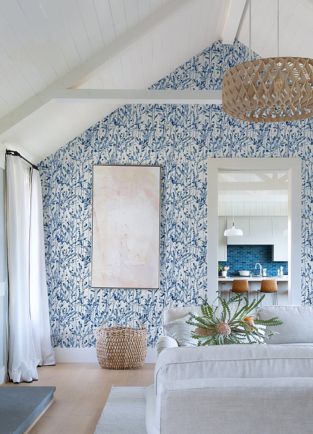 Leandra Indigo Floral Trail Wallpaper with Modern Botanical Pattern - A-Street Prints 2975-26237
