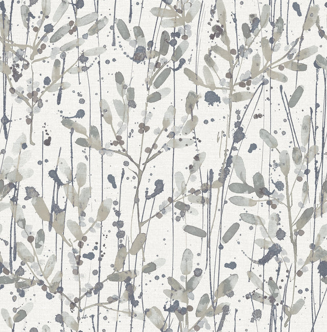 Leandra Grey Floral Trail Wallpaper with Modern Botanical Pattern - Brewster 2975-26238