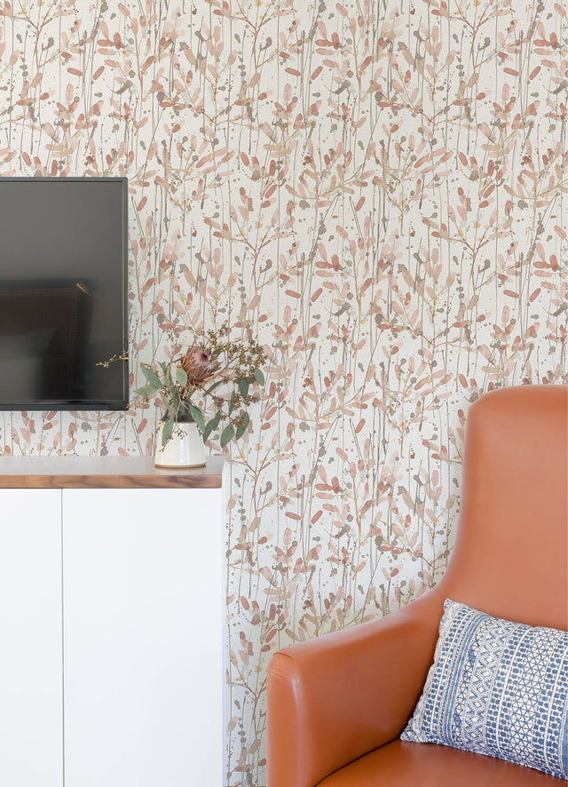Leandra Coral Botanical Floral Trail Modern Non Woven Wallpaper - A-Street Prints 2975-26239