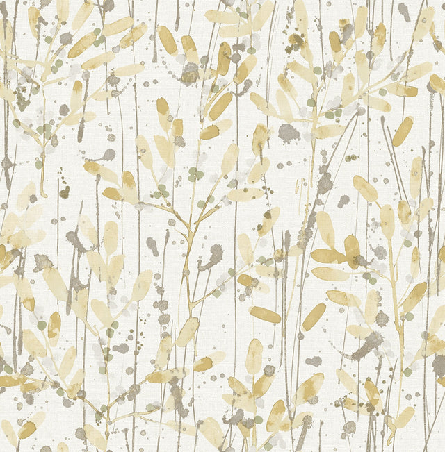 Leandra Yellow Floral Trail Wallpaper with Modern Botanical Pattern, Unpasted Non Woven - A-Street Prints 2975-26240