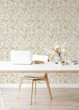 Leandra Yellow Floral Trail Wallpaper with Modern Botanical Pattern, Unpasted Non Woven - A-Street Prints 2975-26240